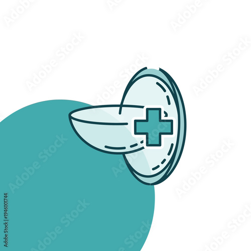 Innovative Medical Eye Care Symbol Depicting Optical Lens with Digital Cross Icon Design