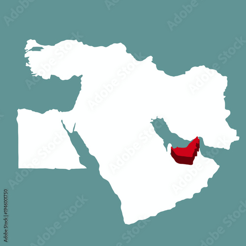 UAE Country highlighted 3D map on middle East map vector illustration for projects and presentation