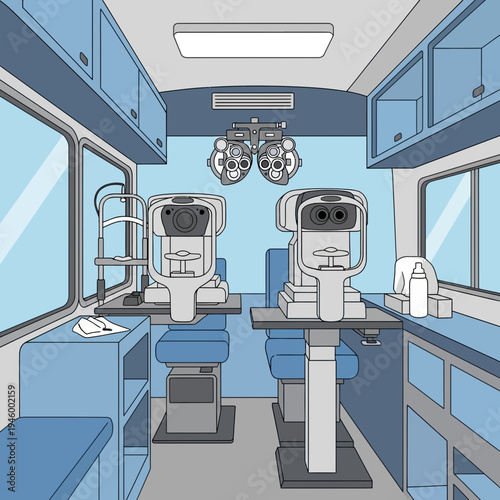 Inside A Modern Optometry Examination Room: Medical Equipment and Sterile Environment Display