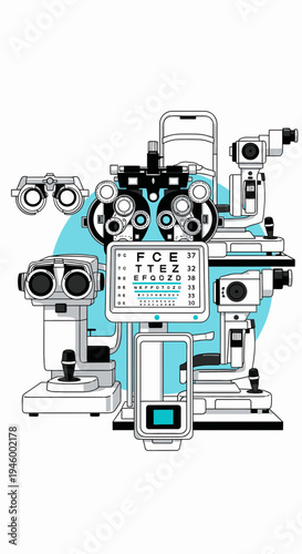 Innovative Ophthalmic Apparatus Depicting Comprehensive Eye Examination And Vision Testing Procedure