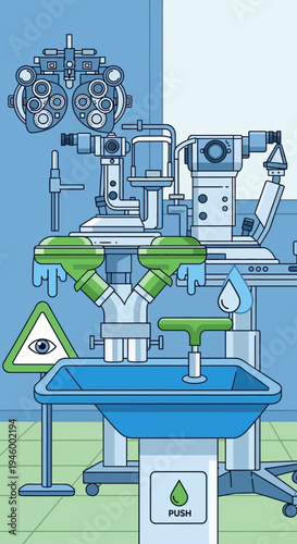 Innovative Ophthalmic Clinic Equipment Illustration Displaying Advanced Eye Care Technology