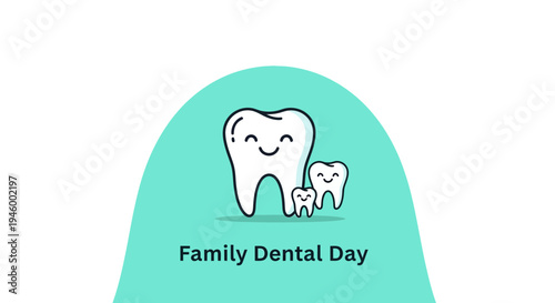 Joyful Family Dental Day Illustration Featuring Smiling Teeth on a Pastel Background