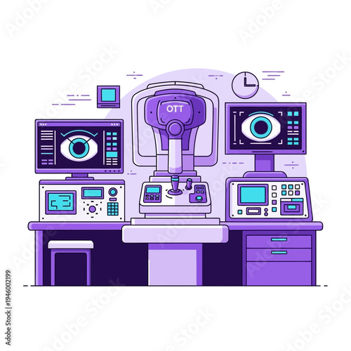 Innovative Ophthalmic Clinic Equipment Illustration: Modern Eye Care Technology and Diagnostics