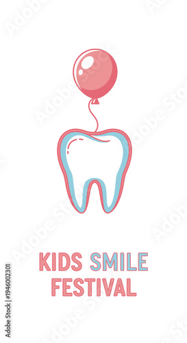 Joyful Pediatric Dental Celebration: A Festive Illustration of Healthy Smiles and Balloon