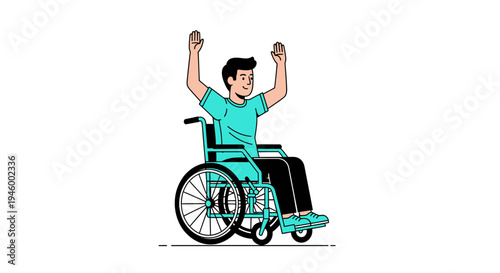 Joyful Person in Wheelchair Raising Arms Showing Triumph and Happiness in Life