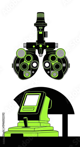 Innovative Ophthalmic Equipment: A Modern Vector Illustration of Vision Assessment Devices