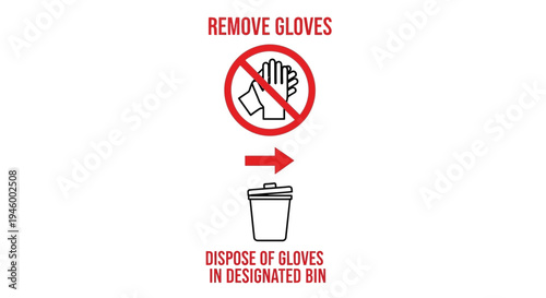 Instructional Sign Indicating Glove Removal and Proper Disposal Procedure in a Specific Location