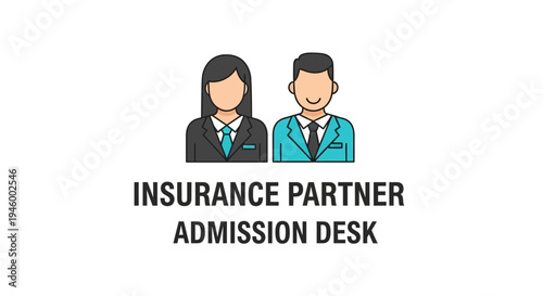 Insurance Partner Admission Desk Logo Design Depicting Male and Female Professionals