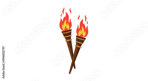 Two burning torches crossed on white background, symbol of victory and leadership