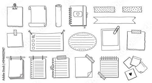 Hand-Drawn Paper Note and Journal Element Set for Scrapbooking, Digital Planning, and Creative Blog Design