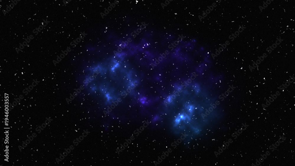 Fototapeta premium Deep blue and purple gas clouds floating in dark space.