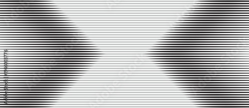 Abstract black and white horizontal lines with op art effect. Minimalist vector illustration of geometric line pattern and optical distortion. Technical background for modern design.