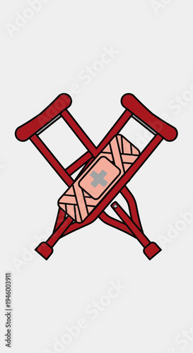 Medical Crutches Symbolizing Mobility and Recovery Against A Clean Backdrop, Artwork