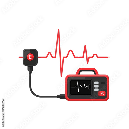 Medical Defibrillator Depicted With ECG Waveform Illustrating Emergency Cardiac Assistance