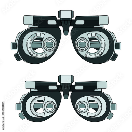 Medical Diagnostic Tool Depiction: Modern Ophthalmic Phoropter Illustration for Vision Assessment