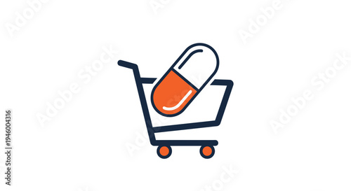 Medical Commerce: Shopping Cart Filled With A Vitamin Capsule Icon Illustration