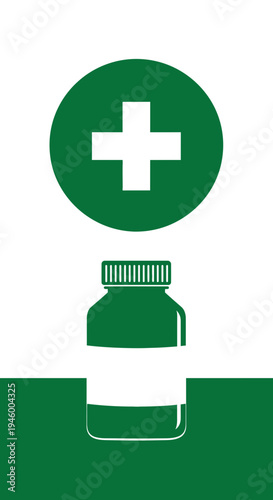 Medical Emblem and Pharmaceutical Container Illustrating Healthcare and Remedy Solutions