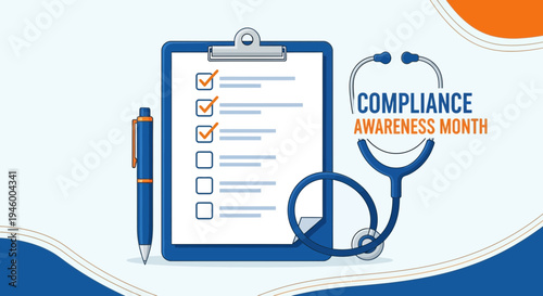 Medical Compliance Awareness Month: Checklist, Stethoscope, and Patient Care Conceptualization