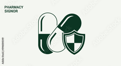 Medical Emblem Depicting Capsule And Shield Signifying Health And Protection Concept