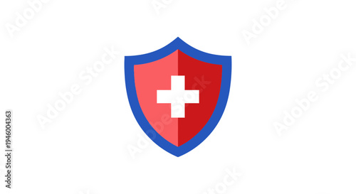 Medical Emblem Depicting Health Security With Red, Blue, And White Colors Isolated On White