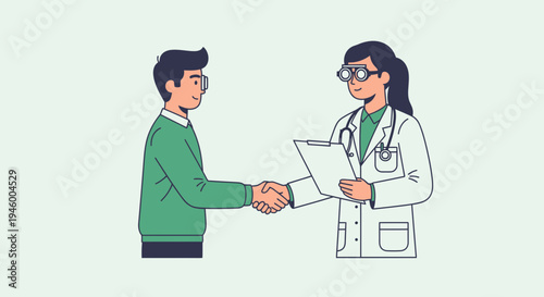 Medical Consultation Illustration: A Doctor and Patient Shaking Hands, Building Trust