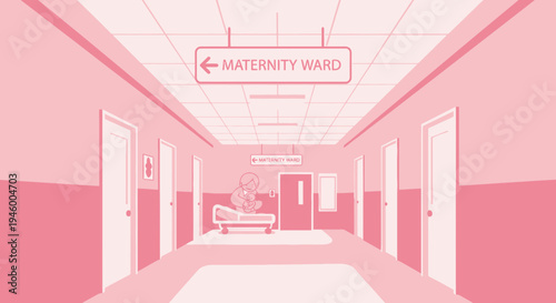 Maternity Ward Corridor Depicting Maternal Care and Upcoming Childbirth Scenarios