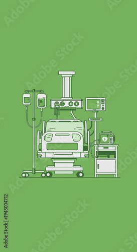 Medical Equipment Illustration: A Clean, Modern Depiction of a Hospital Bed and Apparatus
