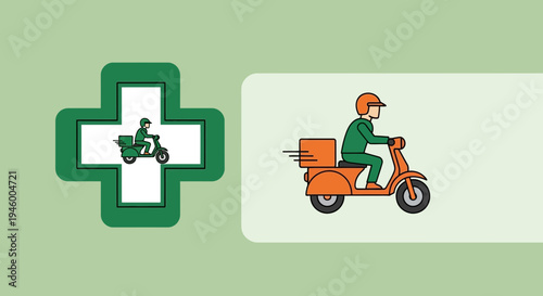 Medical Courier Delivering Healthcare Packages and Pharmaceuticals on a Scooter