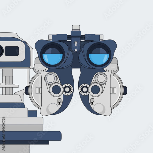 Medical Equipment Illustration: A Detailed Depiction of Optometry Tools for Eye Exams and Vision