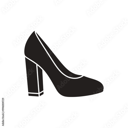 Black highheeled shoe with white outline on pure