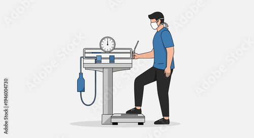 Measuring Body Weight Concept Illustrated: A Person Standing On A Scale, Modern Vector Style