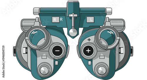 Medical Equipment Illustration: A Detailed Depiction of a Phoropter for Vision Analysis
