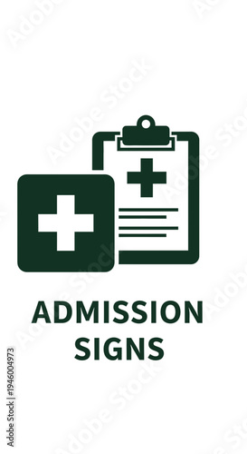 Medical Admission Symbols Showing Clinic Support and Healthcare, Patient Entry Signals