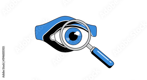 Magnifying Eye Illustration Demonstrates Focus, Vision, and Scrutiny with Detailed Blue and Black