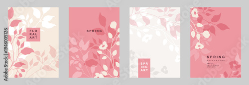 Spring abstract backgrounds set. Vector illustration for banner, poster, card, social media, graphic and web design, advertising
