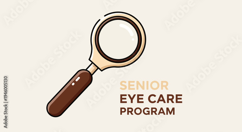 Magnifying Glass Icon Illustrating Senior Eye Care Program, Vector Design on Beige Background