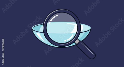 Magnifying Glass Inspecting Liquid in Bowl, Conceptual Depiction for Analysis and Study