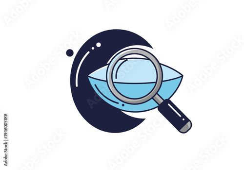 Magnifying Lens Above Aqueous Eye Depicting Vision Clarity and Optical Examination