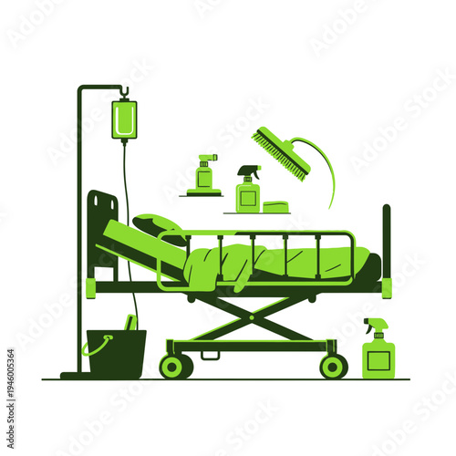 Medical Bed Depicting Patient Care And Healthcare Sanitation Procedures In A Sterile Environment
