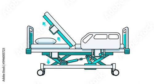 Medical Bed Illustration Depicting Adjustments and Patient Support in Healthcare Settings