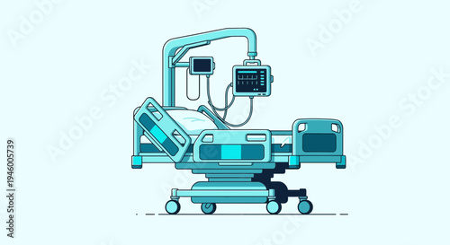 Medical Bed Illustration Depicting Hospital Equipment For Patient Care And Monitoring