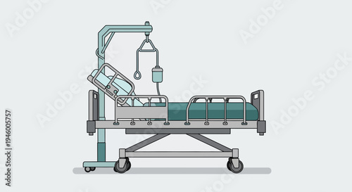 Medical Bed Illustration Depicting Hospital Equipment For Patient Care And Treatment