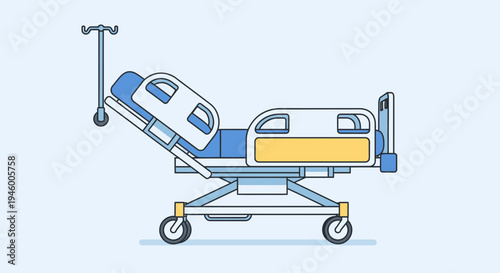 Medical Bed Illustration Depicting Hospital Equipment, Designed with Clean Lines and Colors