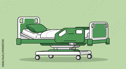 Medical Bed Illustration Depicting Hospital, Health, and Recovery with Clean Lines and Colors