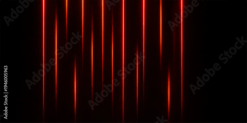 A bright red abstract background features glowing wave lines and a shiny motion pattern to create a colorful vector illustration design for a decorative wallpaper backdrop