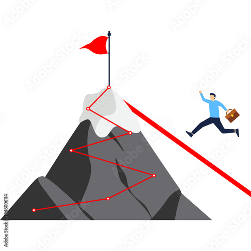 Businessman climbing mountain on the top,Challenge, perseverance, personal growth, effort ,ambition and Leadership in career achieve goals concept vector illustration

