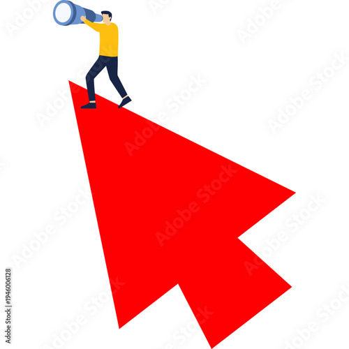 Businessman stands on arrow with telescope to see distance

Businessman stands on arrow with telescope to see distance

