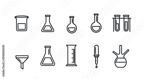 Laboratory equipment and glassware icons.