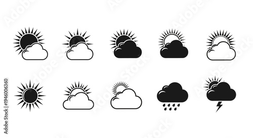 Weather forecast icons set in black.