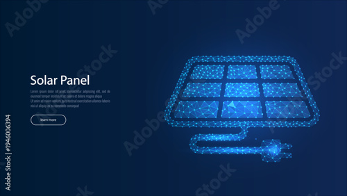 An abstract blue solar battery, solar panel, and renewable energy concept, a low poly style design with a geometric background, a wireframe light connection structure, 3d graphic concept, isolated

